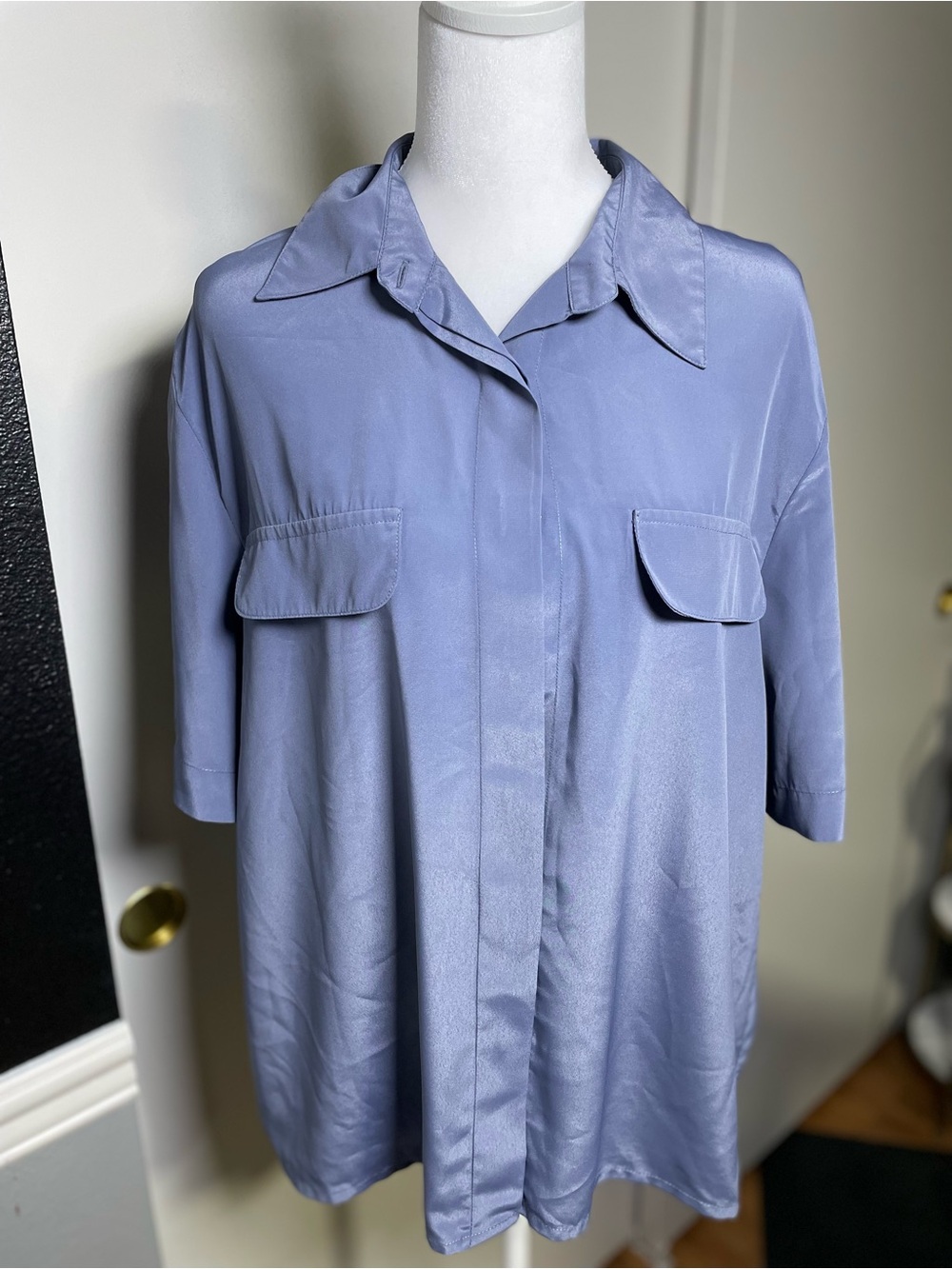 Women's Lavender Button-Down Shirt - Relaxed Short Sleeve